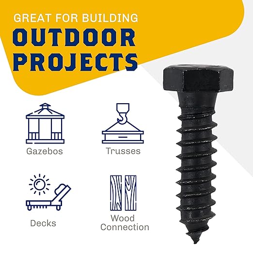 1/2" x 2?? 25-Piece Black Lag Bolts, Rustproof 4-Layer Ceramic BLAKOTE, 2X Protection of Galvanized Lag Screws, for Decks Pergolas by Makers Bolt