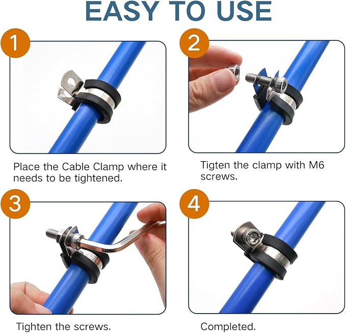 ZIPCCI 1-1/4 Inch Cable Clamp, 15 Pack Rubber Wiring Clamp, Stainless Steel Pipe Clips for Tube Holder, Wire Cord Tubing Bracket Installation (32mm)