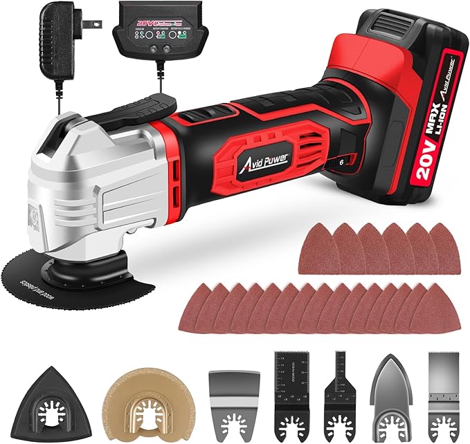 AVID POWER Cordless Oscillating Tool 20V Battery Powered Oscillating Multitool with 2.8째 Oscillation Angle, Variable Speed Oscillating Saw w/ 31Pcs Accessories for Scraping/Cutting & Sanding
