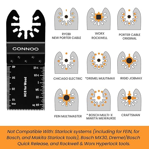 CONNOO 120 Pack Oscillating Saw Blades, Multitool Oscillating Tool Blades for Wood Metal Plastics, Japanese Long Teeth, Quick Release Multi Tool Blades Kits for Oscillating Tools