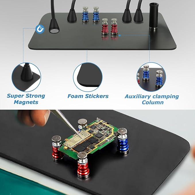 Magnetic Helping Hands Soldering Station, 10X LED Magnifying Lamp, Magnifying Glass with Light and Stand, 360 Hot Air Gun Holder, 4 Magnetic Third Hand Soldering Tool &PCB Holder for Soldering Station