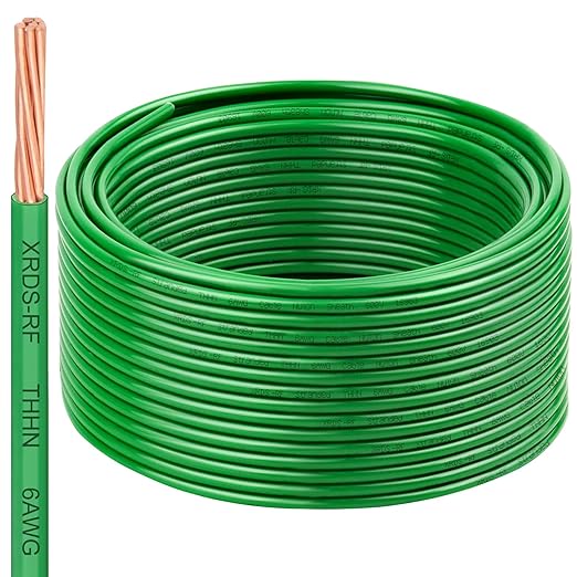 6 AWG THHN Stranded Bare Copper Wire 100FT Green Grounding Wire, Electrical Wire, 600V Rated Building Wire, Ideal for Panel Wiring, Grounding, Lighting Circuits, Control Systems