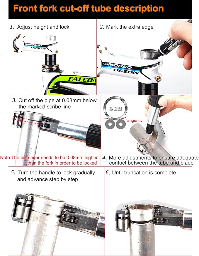 Road Mountain Bike Fork Steerer Seat Post Handlebar Tube Cutter Tool, Bicycle Metal Pipe Cutter Tool with 5pcs Cutter Wheels for Size 1/4"-1-5/8" (6mm-42mm)
