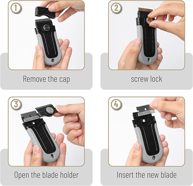 Bates- Razor Blade Scraper, Grey, Locking Razor Scraper Set with 10 Extra Stainless Steel Blades, Window Scraper, Scraper Tool, Glass Scraper, Scraper Blades, Paint Scraper Blade Scraper for Cleaning