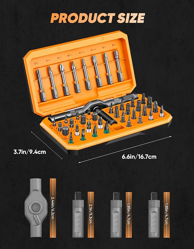 42 in 1 Magnetic Screwdriver Set, Ratcheting Screwdriver Kit,Detachable Multi-Functional Handle & 40pcs in Storage Case for Electronics, Furniture, DIY& Holiday Gifts (Orange)