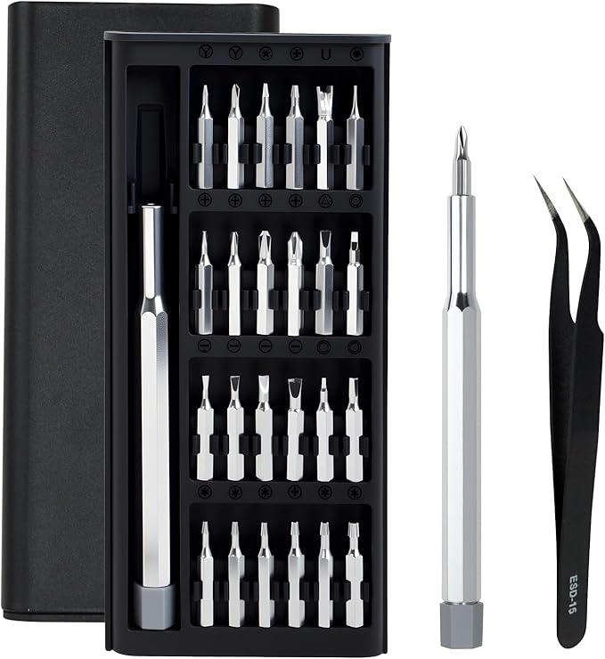 24-In-1 Magnetic Screwdriver Set, Mini Repair Toolkit with Micro Bits, for Watch Glasses Electronics Phone Computer Laptop Game Console Maintenance, Home Use with Repair Tweezers