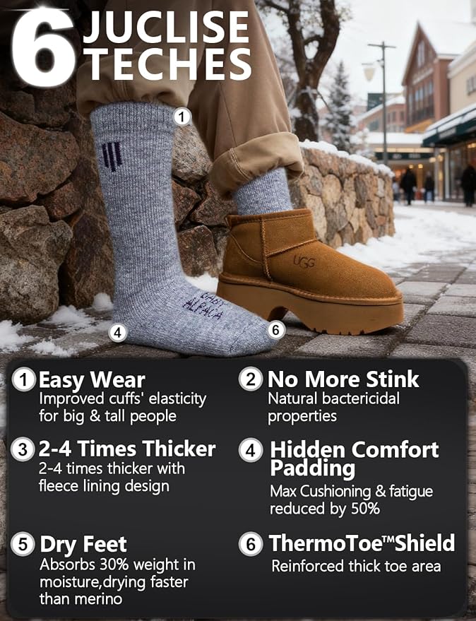 Alpaca Wool Boot Socks Men and Women, Heavyweight Thick Thermal Socks Cold Weather Hunting Hiking, Moisture Wicking