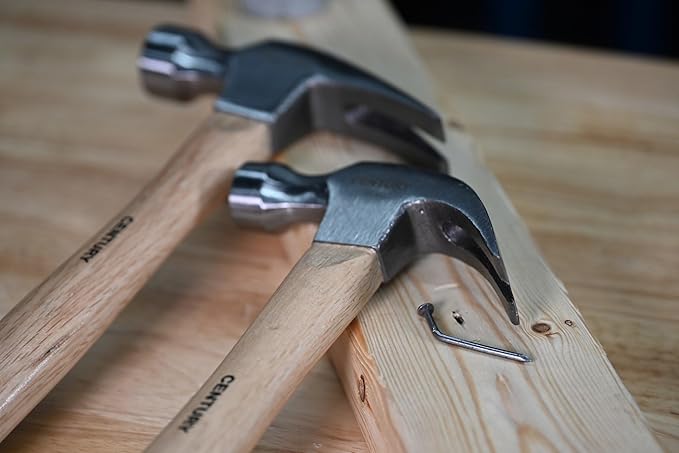 Century Drill & Tool 72274 Curved Claw Hammer, 16oz, Drop-Forged Steel Head, Hickory Wood Handle, Durable & Balanced for Carpentry, DIY & Home Repair