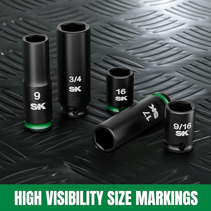 SK 3/8" Drive Impact Socket Set, 40-Piece Deep & Shallow Sockets, Metric 8 to 19mm, SAE 5/16??to 3/4?? Premium CR-MO Steel, SureGrip 6 Point Design, With Storage Case