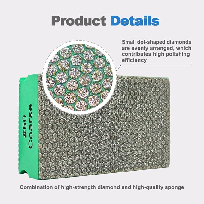 HIGHDRIL Diamond Hand Polishing Pad - 2pcs Grit 600 Diamond Electroplated Hand Sanding Pads Polishing Blocks for Granite, Marble, Glass, Concrete