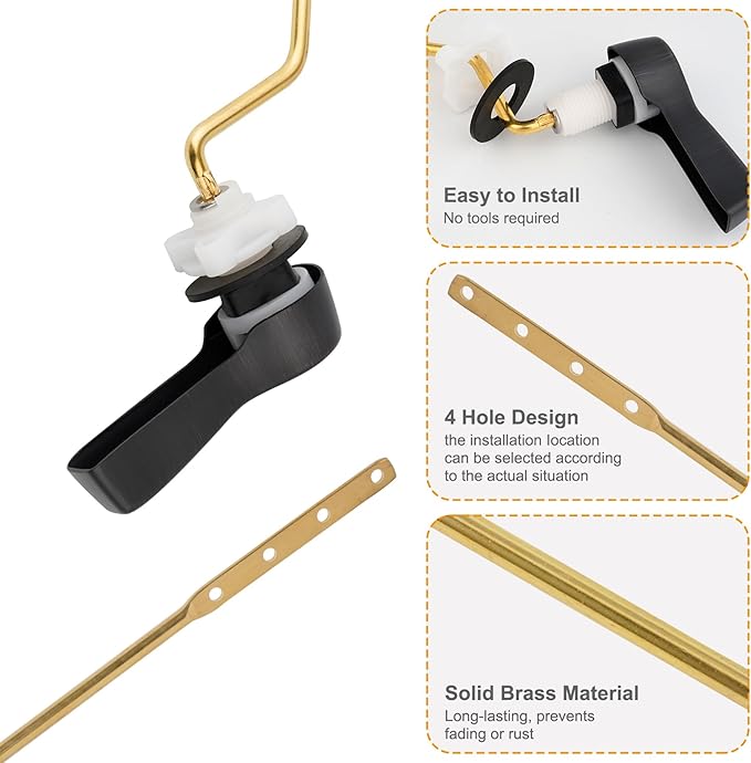 Hibbent 2 Pack Universal Metal Side Mount Toilet Handle Replacement Kit, Brass Toilet Flush Tank Lever with 2 Pieces Stainless Steel Flapper Chains for Most Toilets, Oil-Rubbed Bronze