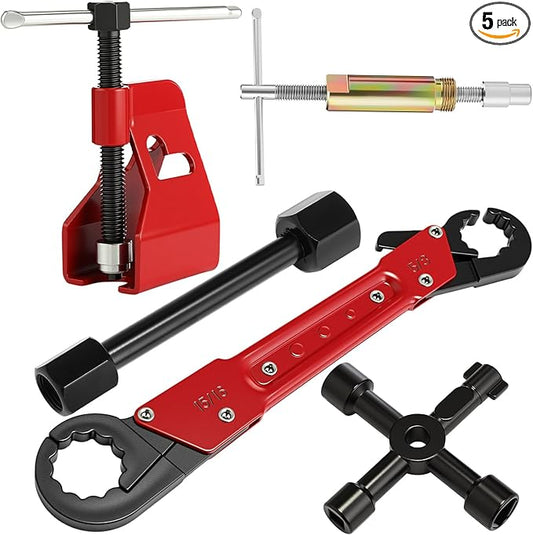 Lanties 5 Pcs Angle Stop Wrench Kit Plumbing Tool, Compression Sleeve Puller for 1/2" Compression Fittings, Ferrule Puller Removal Tool for 1/2" Copper Tubing Nut, 4-way Multi-functional Utility Key