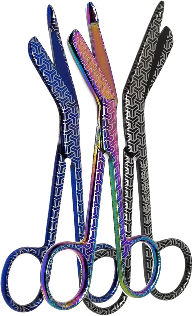 Set of 3 Assorted Pattern Nurse Doctor EMT Lister Bandage Scissors 5.5" (14cm), Stainless Steel, Premium Quality-Ideal Gift (PK14)