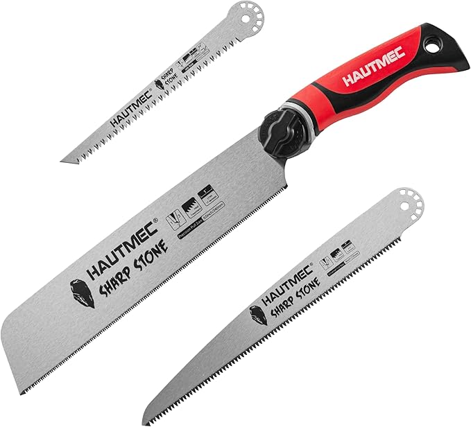 HAUTMEC 3-In-1 Japanese Pull Saw and Jab Saw Set, Quick Tool-Free Blade Replacement, 4-Angle Cutting, Pro SK4 Handsaw with 17TPI & 9TPI Pullsaw, 6TPI Drywallsaw – HTHDM25050