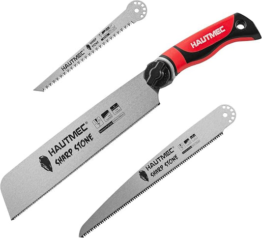 HAUTMEC 3-In-1 Japanese Pull Saw and Jab Saw Set, Quick Tool-Free Blade Replacement, 4-Angle Cutting, Pro SK4 Handsaw with 17TPI & 9TPI Pullsaw, 6TPI Drywallsaw – HTHDM25050