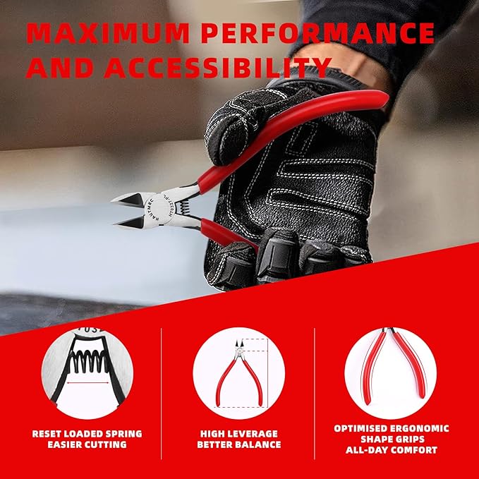 HAUTMEC 5" Precise Small Flush Cutters of Engineer Wire Cutters Pliers 2PCS Side Cutters with Location Pin for Fine Shearing, Perfect for Circuit Board Cutting, Electronic Components, HT0327-2PC