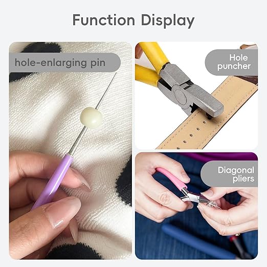 4PCS Band Leather Punching Pliers 2.0mm Belt Punch Tool for Belt with Ruler & Wire Cutters, Punching Tool Lace Punch Hand Wrist Strap Leather Punching Tool for DIY Craft Shoes Fabric