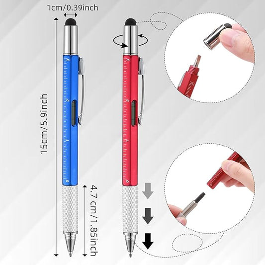 Yeaqee 40 Pcs Stocking Stuffers Bulk for Men 6 in 1 Screwdriver Multi Tool Pens with Refills Ruler Level Gauge for Party Favor Father's Christmas White Elephant Gifts (Novel Color)