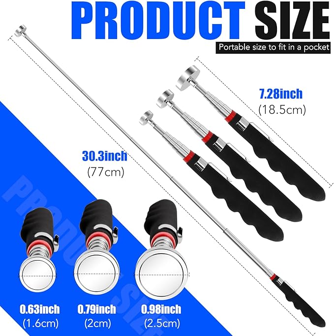 3PCS Telescoping Magnetic Pick Up Tool Extendable up to 31", 30lb 40lb 80lb Telescopic Magnet Stick with Extra Strong Magnet for Men, Husband, Birthday, Father's Day, Christmas
