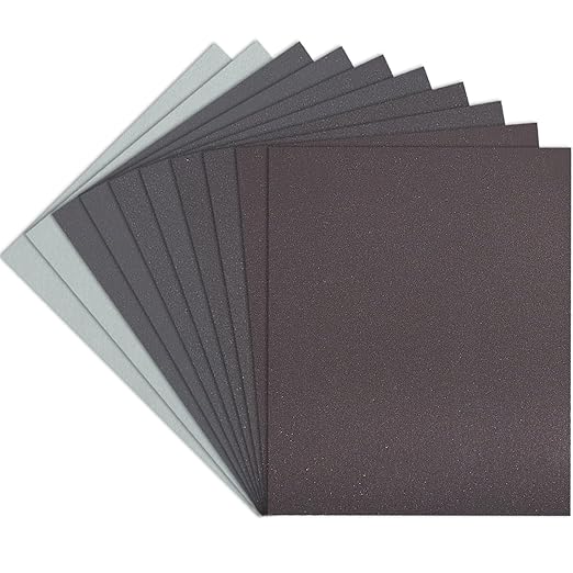 Premium Sandpaper Assortment 9" x 11" - 10 Pcs (with 2 Each of 600, 800, 1000, 2000, 3000 Grits) Silicon Carbide Wet Dry Sand Paper Sheets - Sanding Automotive, Woodworking Furniture, Metal Finishing