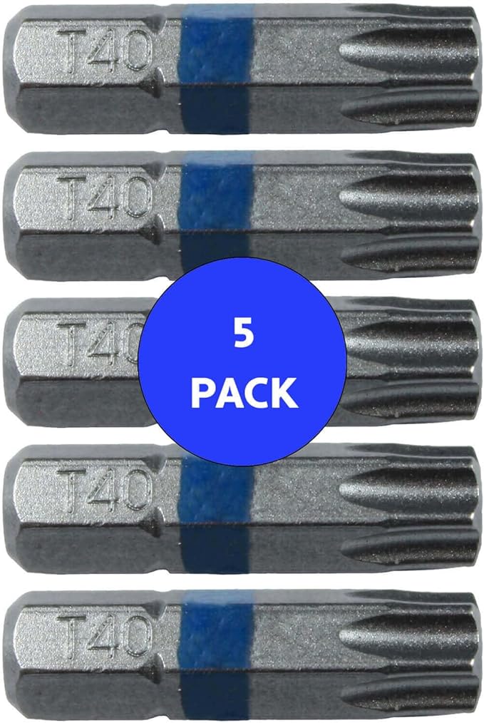 T40 x 1" Color-Coded Torx/Star Driver Bit - Precision Fit for T-40 Screws and Fasteners, 5-Pack
