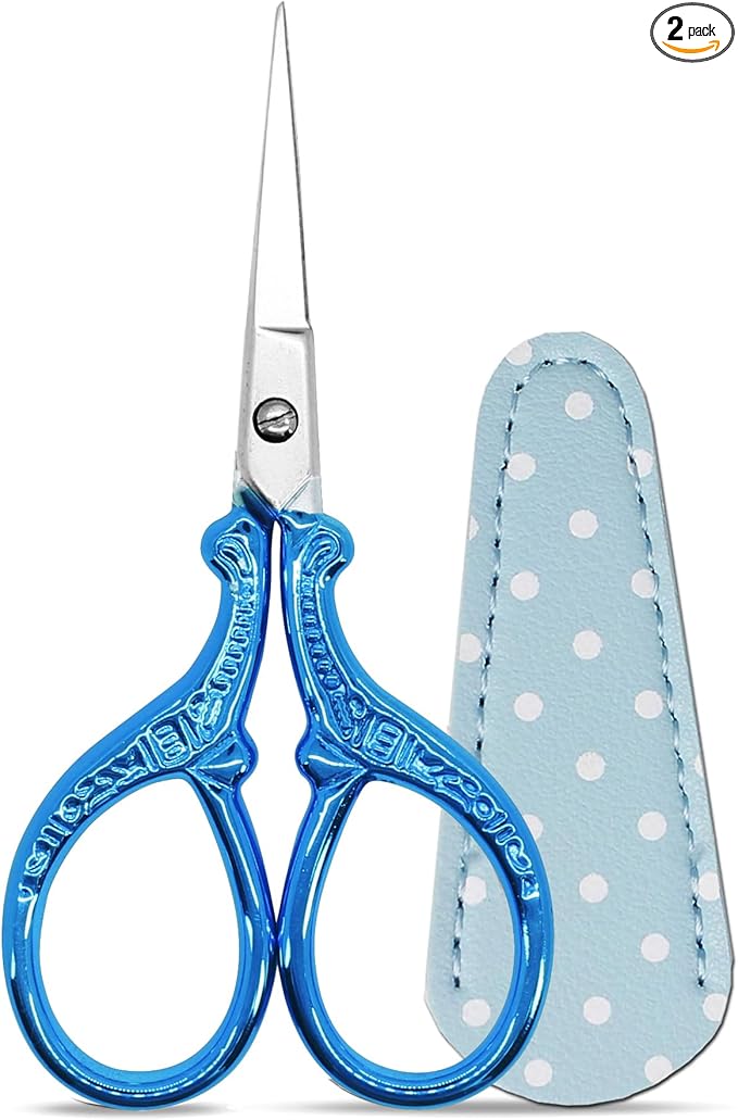 Small Thread Scissors 3.6Inch Stainless Steel Classic Scissors with Leather Cover Sewing Scissor DIY Tools Small Shear for Needlework DIY Craft Thread Cutting Artwork Cross Stitch
