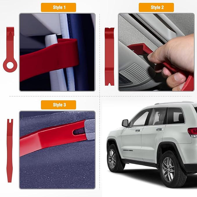 GOOACC 9PCS Auto Trim Removal Tool Kit No-Scratch Tool Kit for Car Audio Das Window Molding Fastener Remover Tool Kit-Red