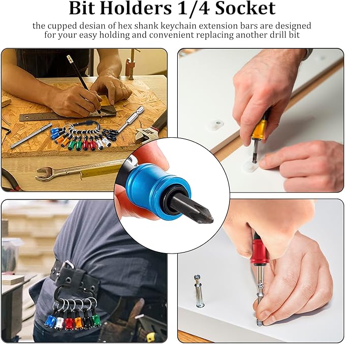 18PCS 1/4 Inch Hex Shank Screwdriver Bits Holder for Impact Driver Drill Bit Keychain Extension Bar, Drill Fast Change Hand-held Bit Holder for Screwdrivers, Flexible Drill Bit Extension Set (18pcs)