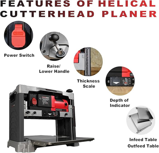FindBuyTool 13" Benchtop Wood Thickness Planer with Helical Cutterhead, 120V 15-AMP 20000RPM Power Electric Motor Infeeding Worktable for Woodworking