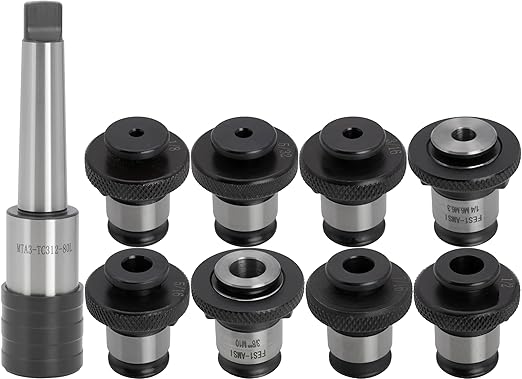 Morse Taper 3 Floating Tap Holder Set, Quick Change, Positive Drive, with 8 pcs Adapters for #5 to 1/2" Taps