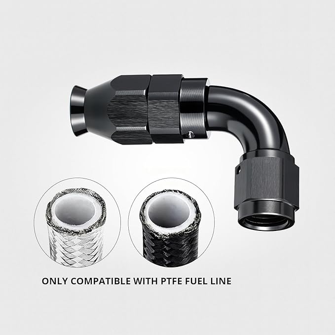 EVIL ENERGY 6AN 45 Degree PTFE One Piece Full Flow End Hose Fitting Aluminum Black 2PCS