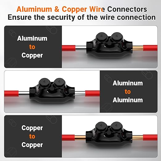 Joinfworld 2 Port Inline Splice Connector 4-14 AWG Aluminum to Copper Wire Connectors Insulated Wire Connectors UL Listed Wire Cable Connectors with 5/32" Slotted Allen Hex - 6 Pack