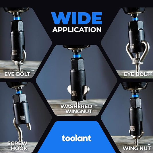 toolant Wing Nut Driver Set 5PCS (3/8", 1/2", 9/16", 5/8", 3/4"), CR-V Impact Driver for Wing Nuts, Eye Bolts, Hook Screws & Hex Nuts, 1/4" Hex Shank, Deep Slot, Anti-Rust Finish