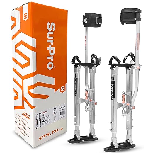 SurPro Single-Sided Aluminum Drywall Stilts, 20??- 30??Height, InterLock Enhanced Contractor-Grade Stilts (S1-A-2030) for Drywallers, Painters, Ceiling Work, Stilts Drywall