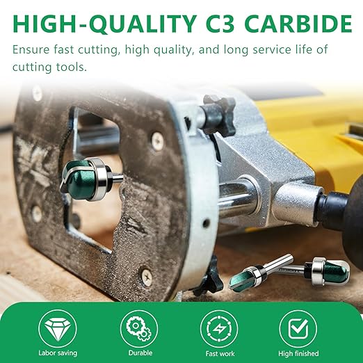 Knoweasy 3-Piece Bowl and Tray Router Bit Set with 1/4-Inch Shank, Carbide Tipped Round Nose Bits with Bearings for Juice Grooves, Includes 1/2, 3/4 and 1-1/8 Inch Sizes for Woodworking