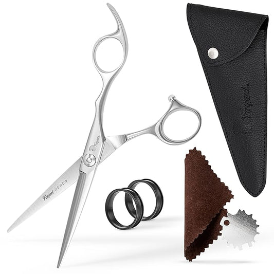 Professional Hair Scissors 5 Inch with Extremely Sharp Blades, 440C Steel Hair Cutting Scissors, Durable, Smooth Motion & Fine Cut, Barber Scissors with Elegant Sheath, Cleaning Leather & Key