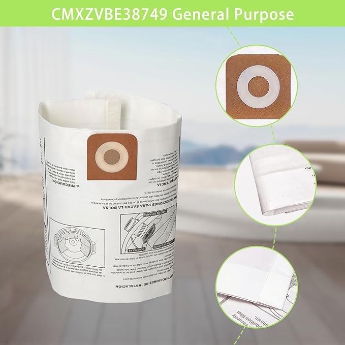 MZY LLC 2 Pack 17816 Filter for Craftsman Shop Vac Filter Cartridge Filter Replacement with 4 Pcs CMXZVBE38749 General Purpose Shop Vacuum Dust Collection Bags for 16 and 20 Gallon Shop Vacuums