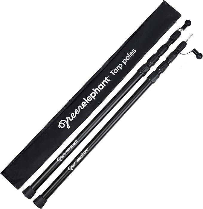 Green Elephant Camping Tarp Poles - Adjustable Aluminum Telescoping Tent Poles for Tarps, Canopy & Awning - Heavy Duty Collapsible Pole Set of 2 - Extends 8ft 2.8 in, Shrinks to 2ft 9.5 in.