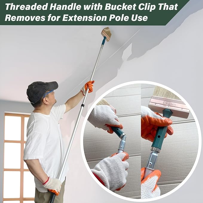 7 Inch Paint Brush, Quick Deck Brush with Threaded Handle for Extension Use, Paint Brushes for Walls, Stain Brushes for Wood, Fence and Furniture