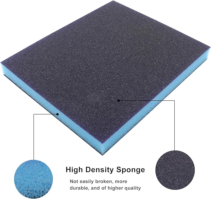 BokWin 16Pcs Sanding Sponge, 150 Grit Washable Sponge Sand Blocks, Wet and Dry Sanding Blocks for Plastic, Wood, Metal, Furniture (Grade 400 to 500)