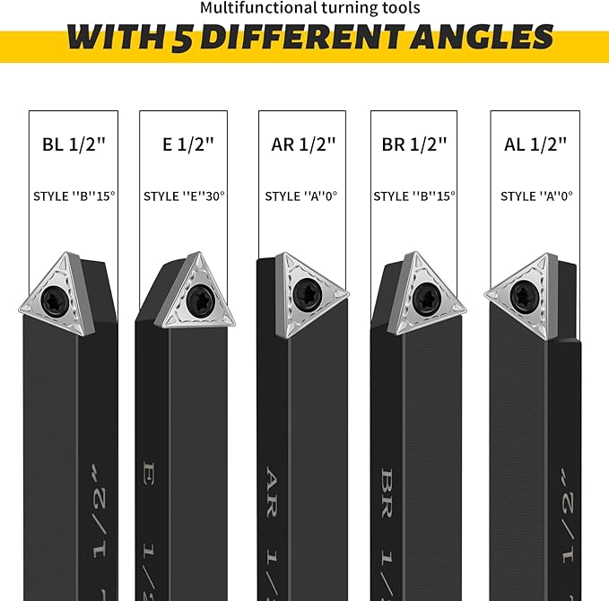 Metal Lathe Cutting Tools,5 Sets of 1/2" Carbide Metal Cutting Tool Bits Kit,Indexable Lathe Turning Tool,Carbide Lathe Tools For Metal