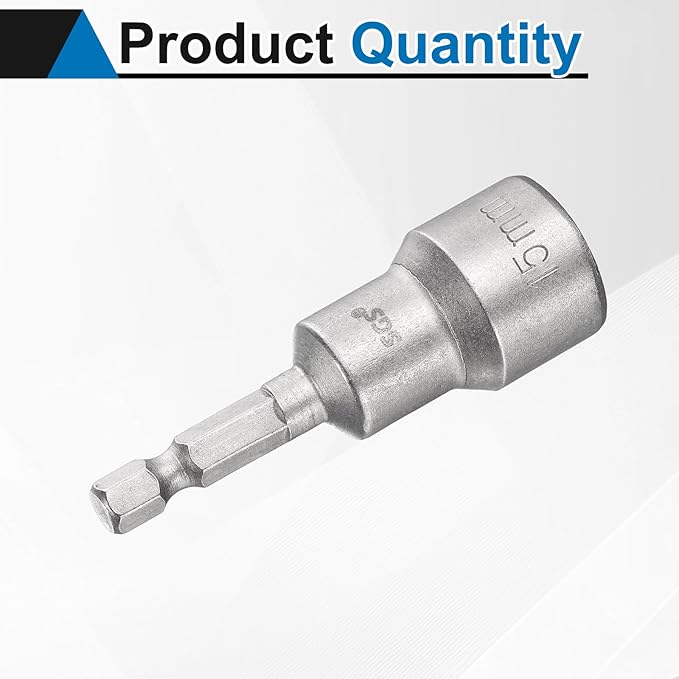 HARFINGTON Nut Driver Drill Bit 15mm Metric Socket 1/4" Hex Shank 2.56" (65mm) Long Magnetic 6-Point Sockets Quick Change CR-V Steel Bolt Setters for Power Drill Drivers
