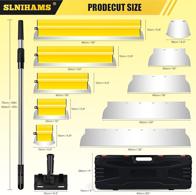 SLNIHAMS Drywall Skimming Blade Set with Replaceable Blades ??5 Stainless Steel Blades (16"-32"), 29"-47" Telescoping Handle & Grip Adapter ??Professional Wall Finishing Tools for Smooth Coating