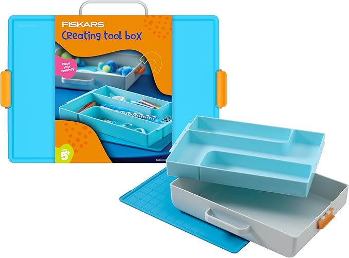 Fiskars Kids Creating Toolbox ??Portable Art Storage Organizer with Reversible Lid, Carry Handle, and Secure Snap-Close Design