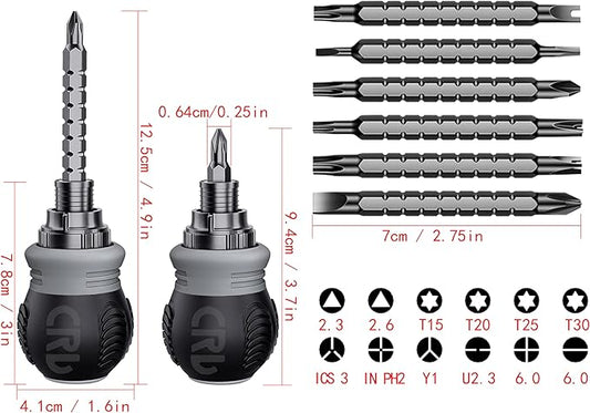 Short ratchet screwdriver CR-V hardened hard dual-purpose screwdriver head Telescopic dual-purpose screwdriver cross Slotted screwdriver head Screwdriver powerful magnetic multi-function