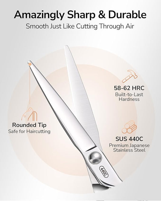 ULG Professional Hair Cutting Scissors & Shears, 6.5" 440C Japanese Stainless Steel Barber Scissors, Hand-Honed Razor Sharp Blades & Ergonomic Offset Handle for Salon & Home Use