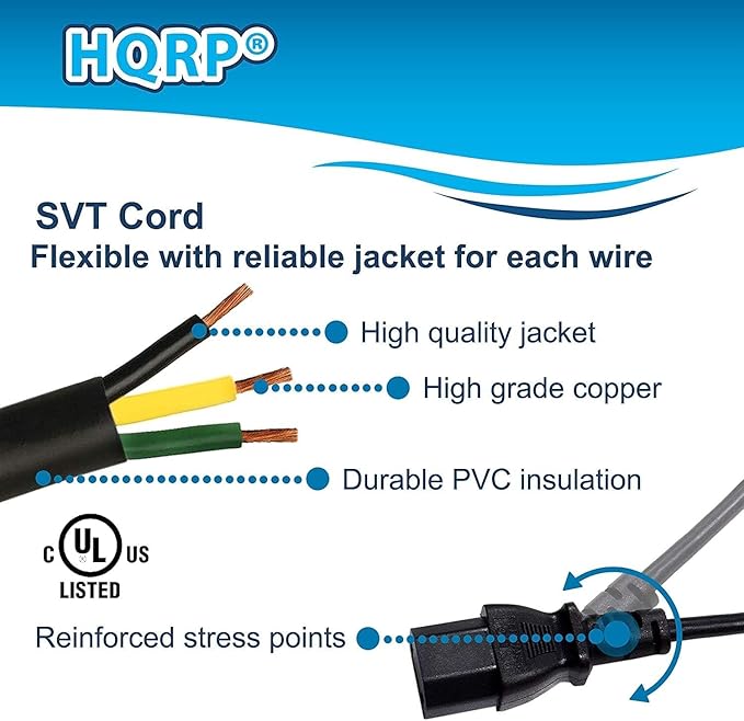 HQRP 8ft AC Power Cord + Cord Protector Strain Relief for DeWalt 330072-98 325090-11 D28110 D28112 D28402 DWE4887 DW400 DW402 DW802 Electric Grinder, DW101 DW102 DW103 DW104 Drill Mains Cable Repair