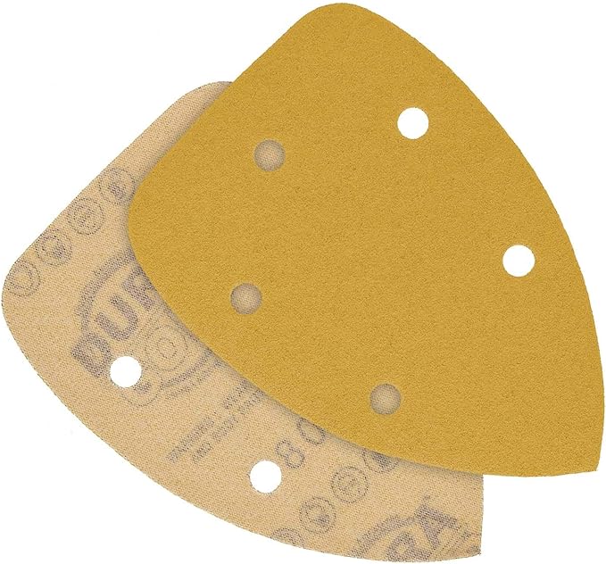 Dura-Gold Premium Mouse Detail Sander Sandpaper Sanding Sheets - 80 Grit (Box of 24) - 5 Hole Pattern Hook & Loop Triangle Mouse Discs - Woodworking Wood, Furniture Crafting, Sand Automotive Paint