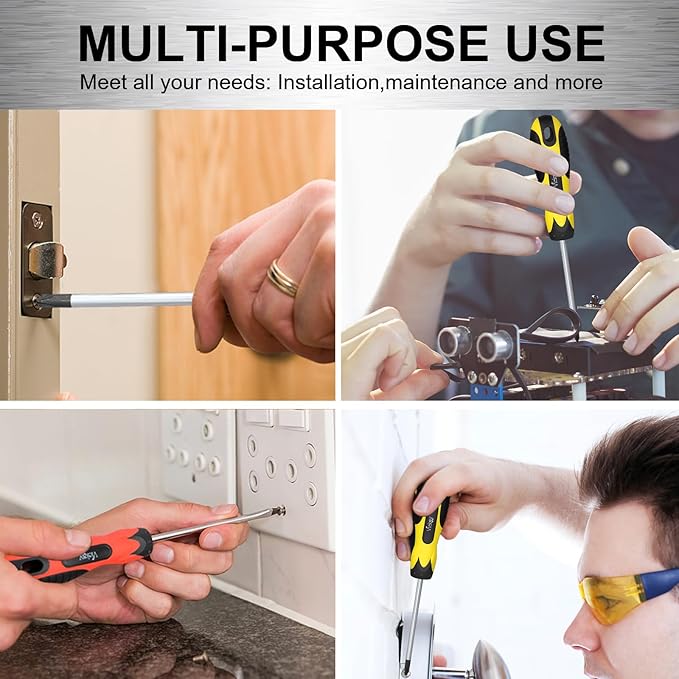 Vickay Magnetic Screwdriver Set,5 Pieces Slotted and Phillips Screwdriver with Ergonomic Comfortable Non-skid Handle,Permanent Magnetic Tips (Yellow)