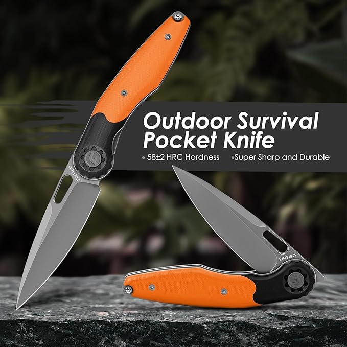 FINTISO Pocket Knife 3.5" Folding Knife Premium 14C28N Blade, Bicolour G10 Handle Design with Pocket Clip for Men Women, Small EDC Knife for Camping, Hunting, Hiking, Survival and Outdoor Activities, ROOK Series